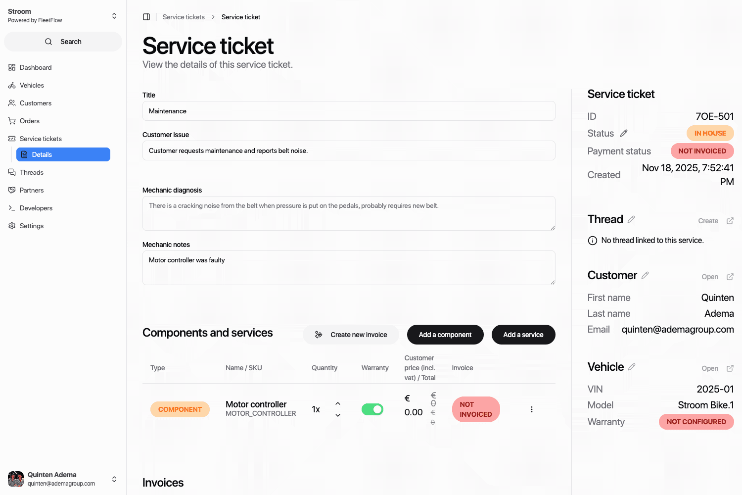 FleetFlow service ticket screenshot